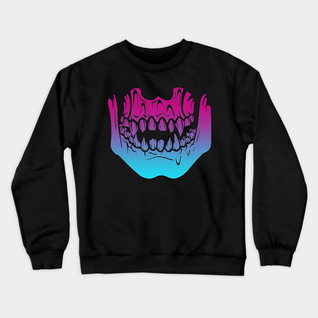 Demon Skeleton Jaw Monster Teeth Vaporwave Crewneck Sweatshirt by aaallsmiles